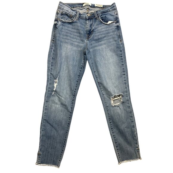Kensie Distressed Raw Hem Effortless Skinny Crop Jeans in Medium Wash Size 2/26 - Picture 2 of 7